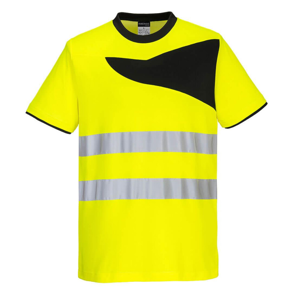 (M, Yellow/Black) Portwest Mens PW2 Cotton High-Vis T-Shirt