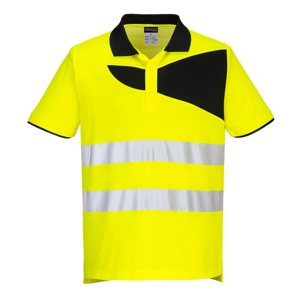 (XXL, Yellow/Black) Portwest Mens PW2 Cotton Hi-Vis Polo Shirt