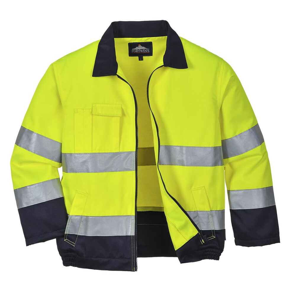 (3XL, Yellow/Navy) Portwest Mens Madrid Contrast High-Vis Bomber Jacket