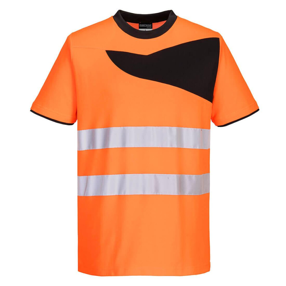 (S, Orange/Black) Portwest Mens PW2 Cotton High-Vis Safety T-Shirt