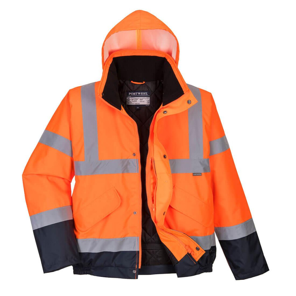 (3XL, Orange/Navy) Portwest Mens S266 Contrast Hi-Vis Safety Bomber Jacket