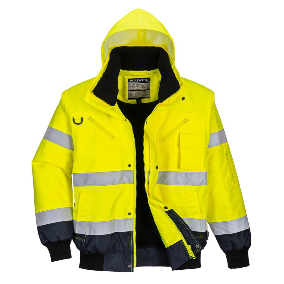 (S, Yellow/Navy) Portwest Mens 3 In 1 Hi-Vis Bomber Jacket