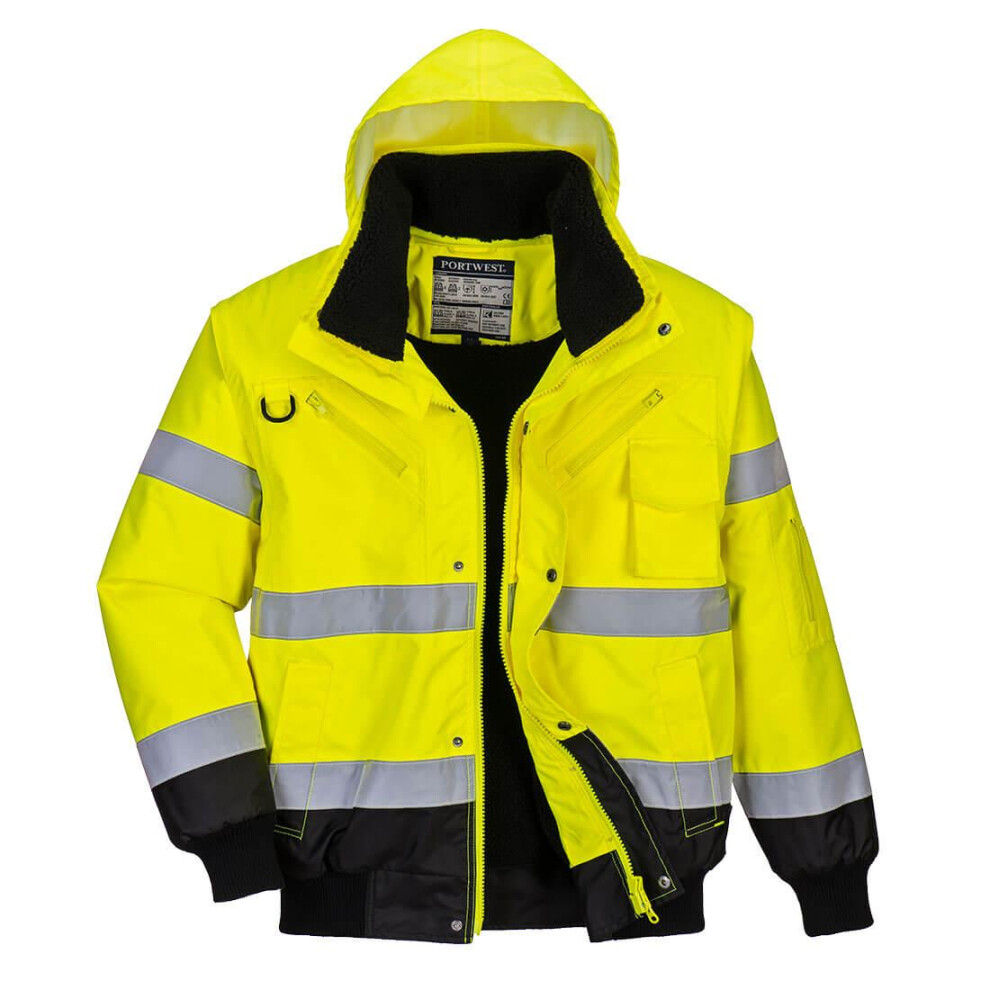 (XXL, Yellow/Black) Portwest Mens 3 In 1 Hi-Vis Bomber Jacket