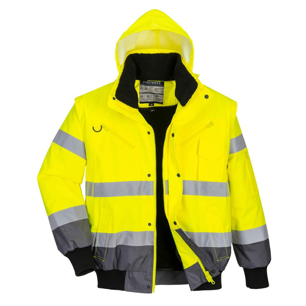 (M, Yellow/Grey) Portwest Mens 3 In 1 Hi-Vis Bomber Jacket