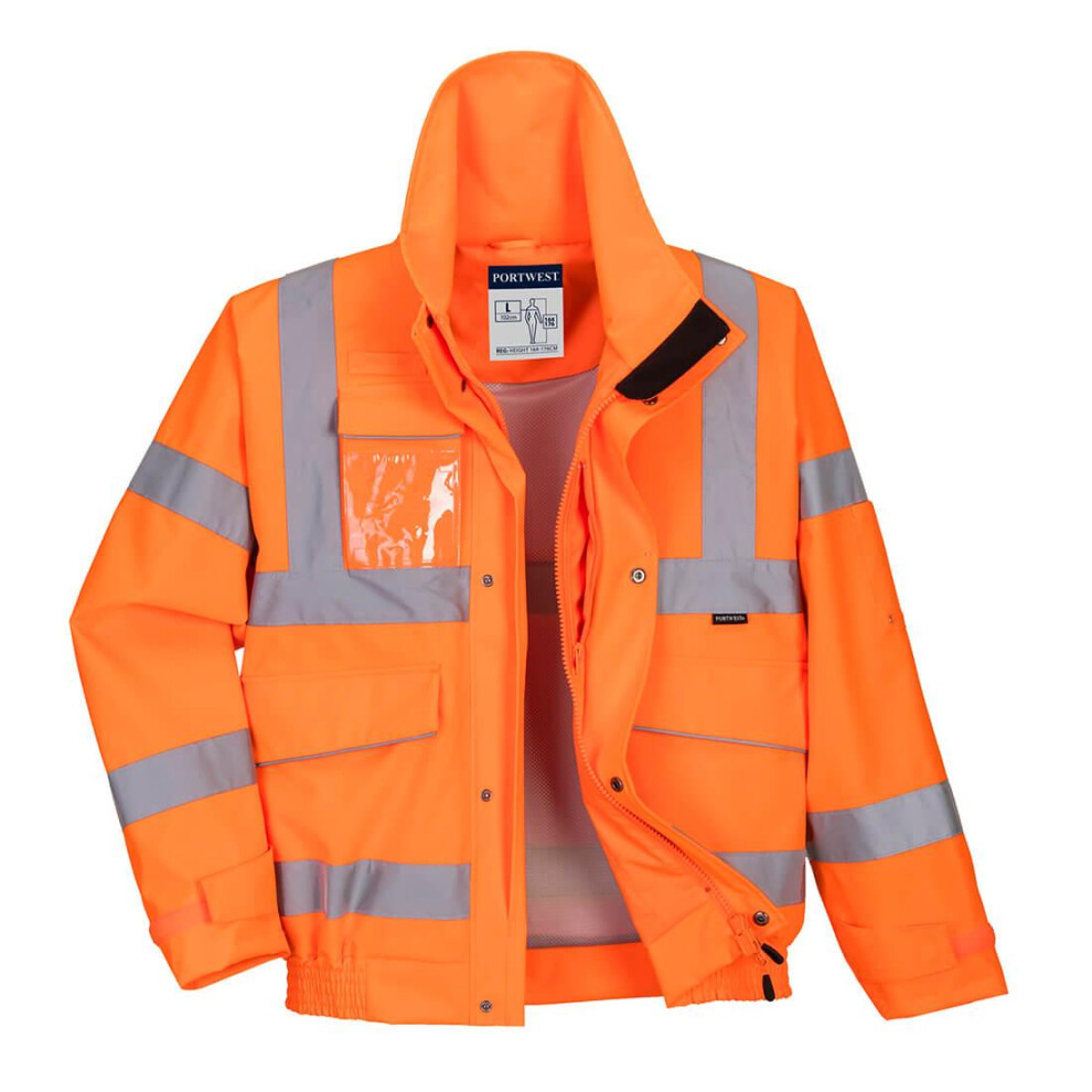 (3XL, Orange) Portwest Mens Rain Hi-Vis Safety Bomber Jacket