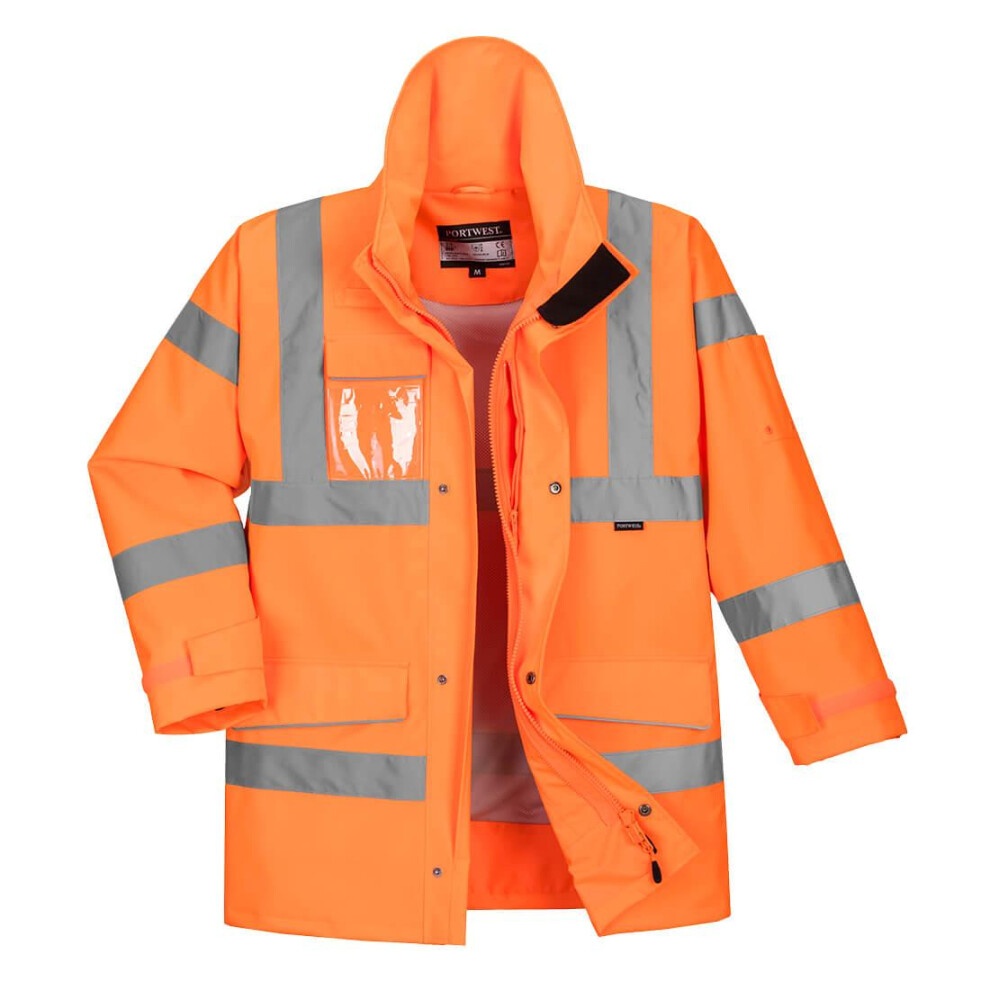 (XL, Orange) Portwest Mens Rain Hi-Vis Safety Jacket