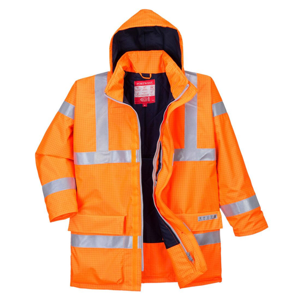 (4XL, Orange) Portwest Mens Hi-Vis Bizflame Rain Anti-Static Safety Jacket