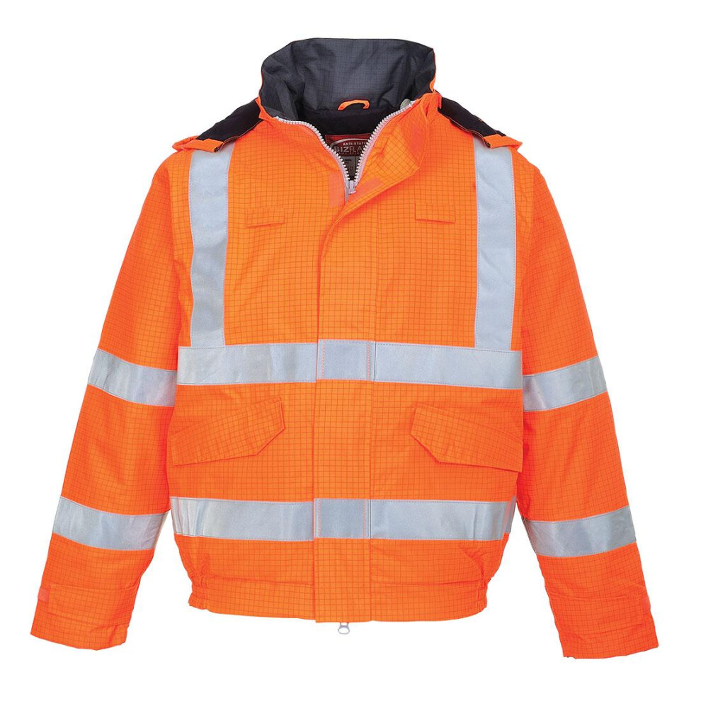 (L, Orange) Portwest Mens Hi-Vis Bizflame Rain Anti-Static Safety Bomber Jacket