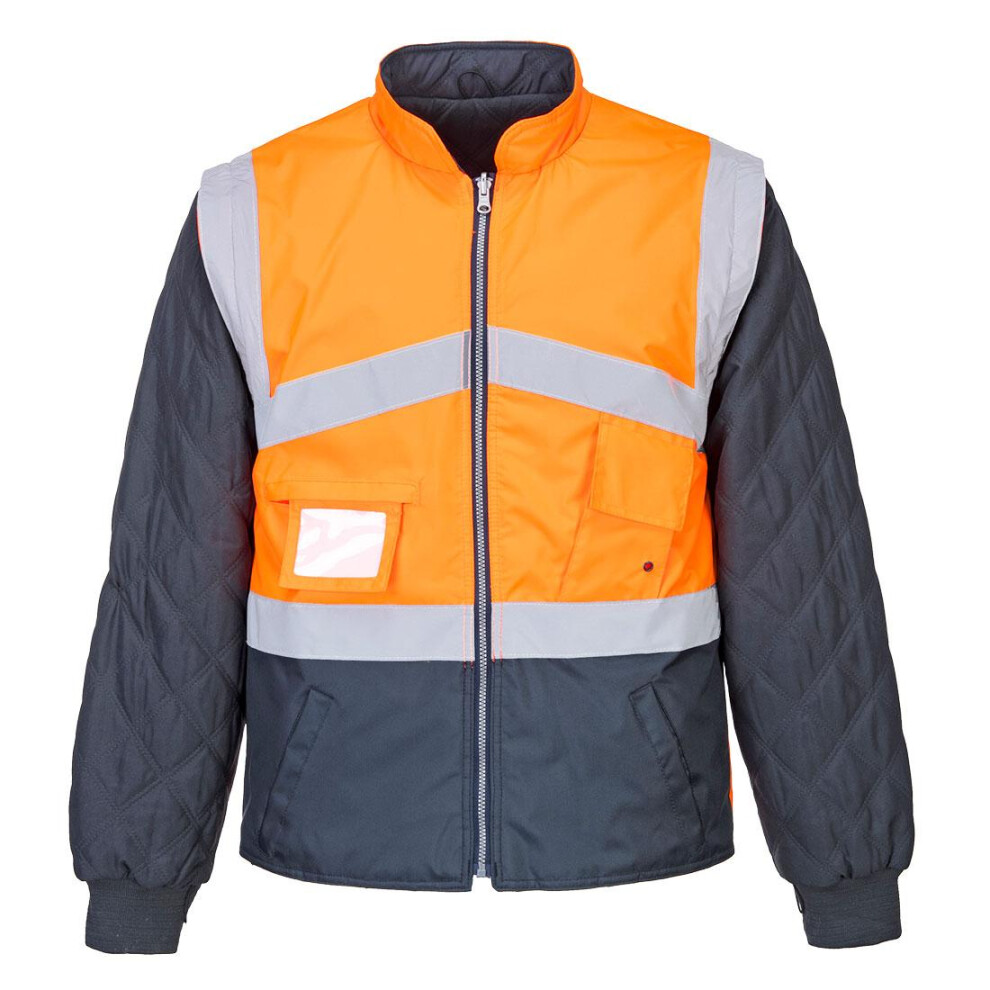 (L, Orange/Navy) Portwest Mens 2 In 1 Hi-Vis Jacket