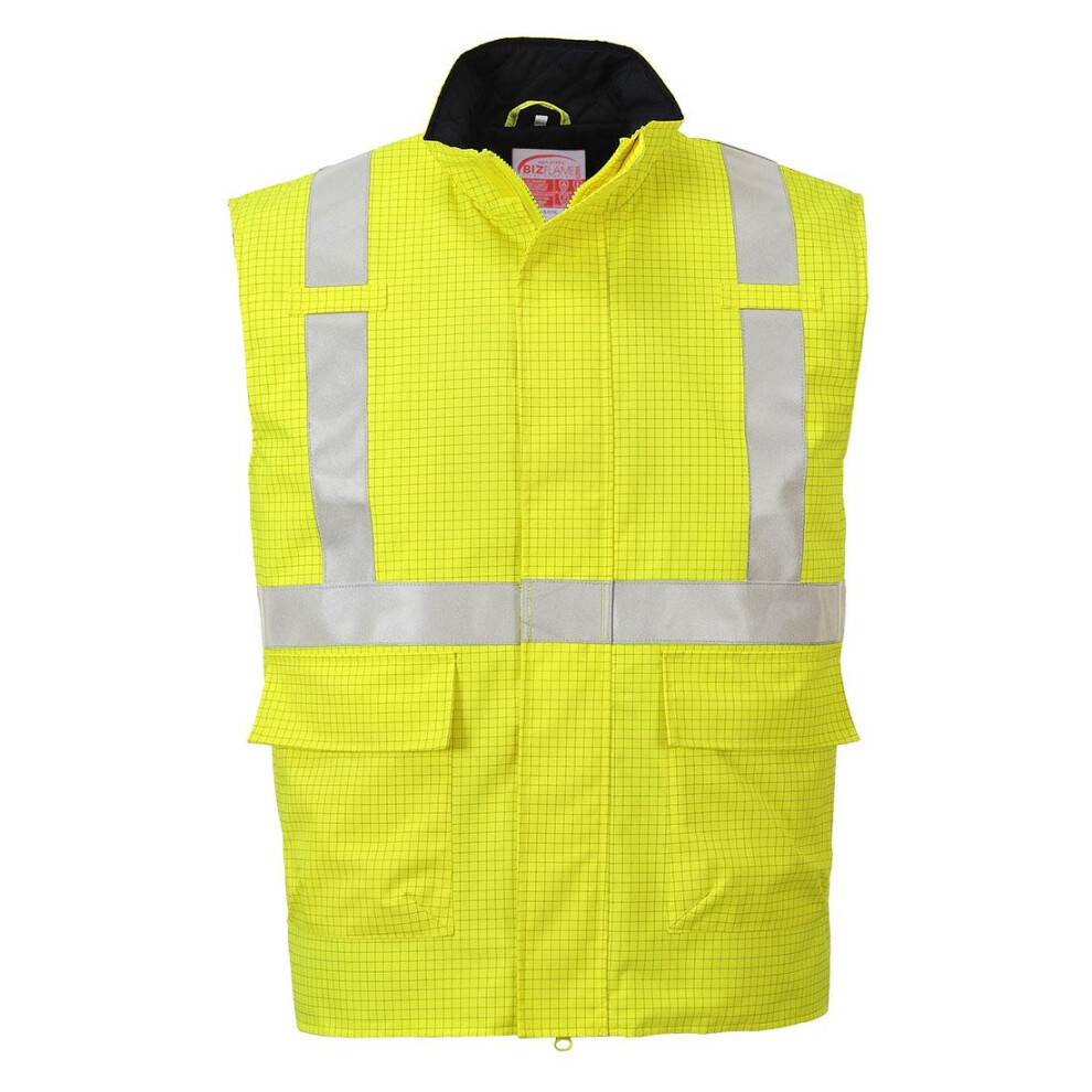 (XL, Yellow) Portwest Mens Hi-Vis Bizflame Rain Anti-Static Gilet