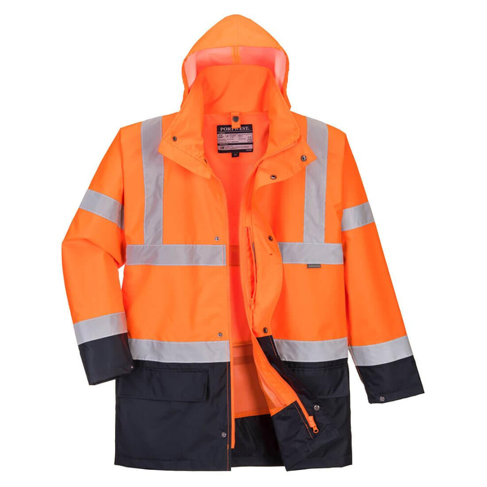 (4XL, Orange/Navy) Portwest Mens Essential 5 In 1 Hi-Vis Safety Jacket