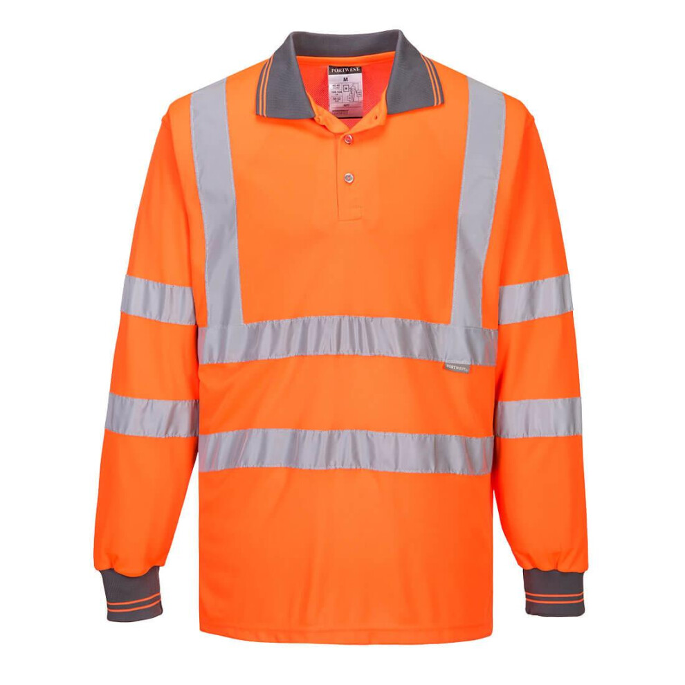 (M, Orange) Portwest Mens Hi-Vis Long-Sleeved Safety Polo Shirt