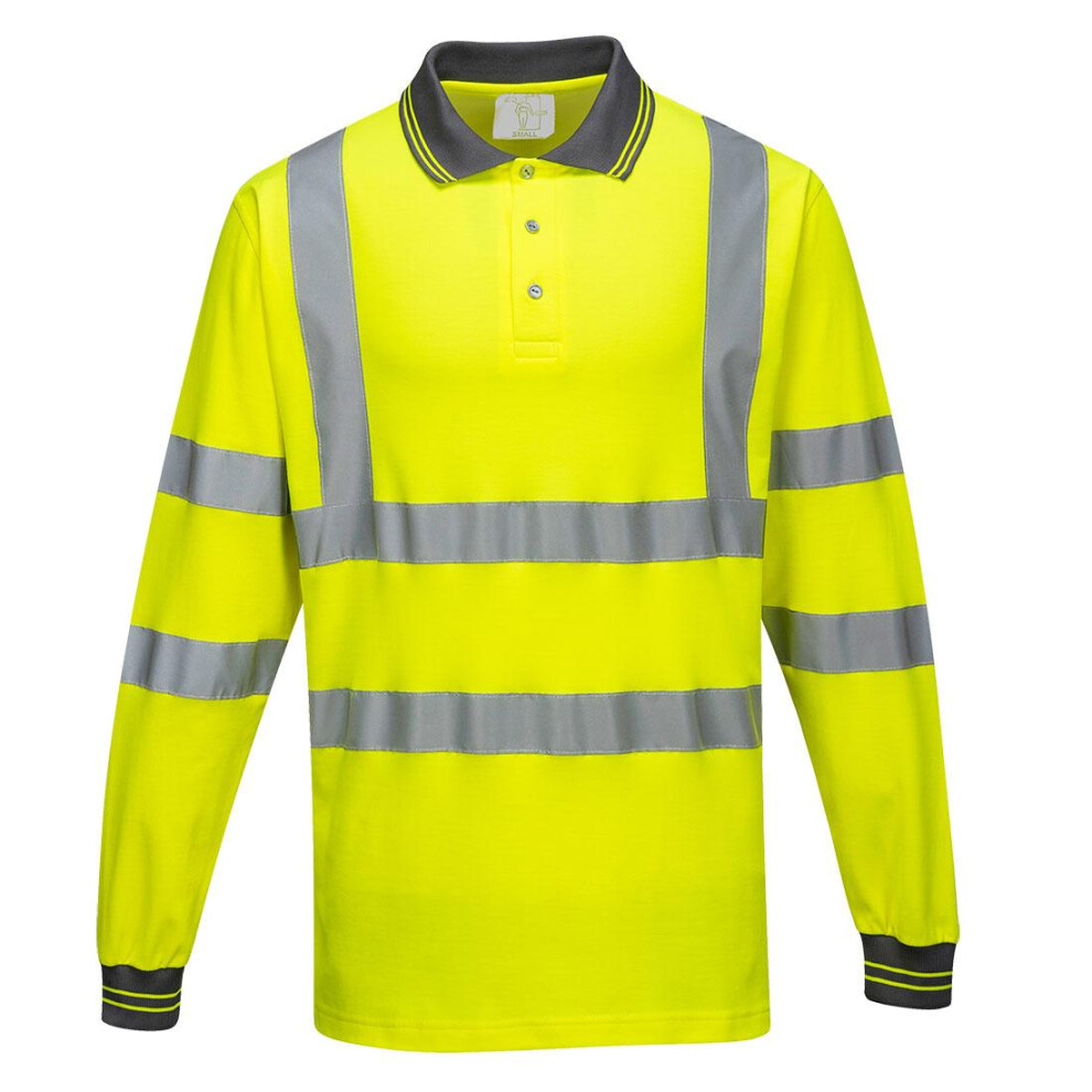 (L, Yellow) Portwest Mens S271 Hi-Vis Long-Sleeved Polo Shirt