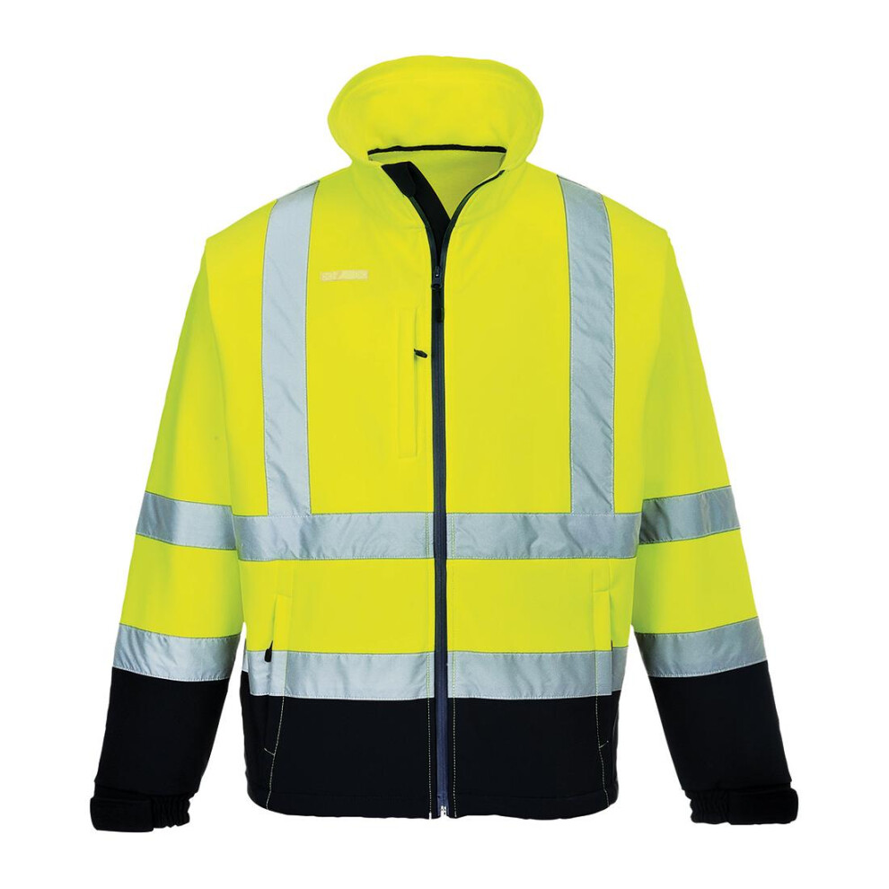 (S, Yellow/Navy) Portwest Mens Contrast High-Vis Soft Shell Jacket