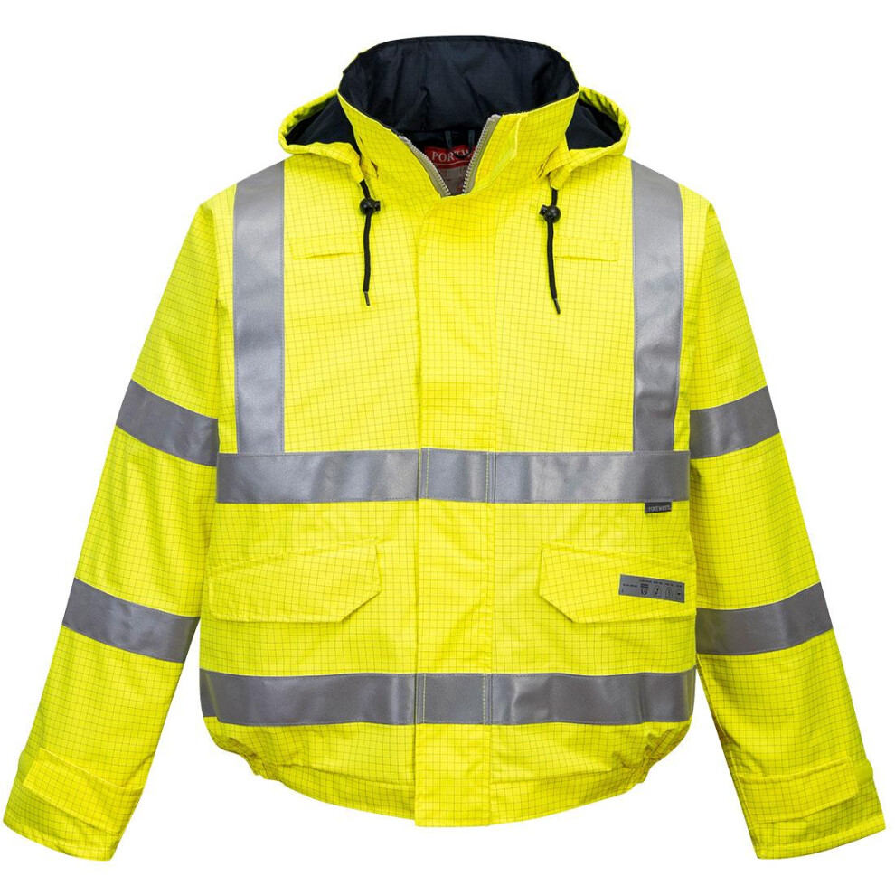 (XL, Yellow) Portwest Mens Hi-Vis Bizflame Rain Anti-Static Bomber Jacket