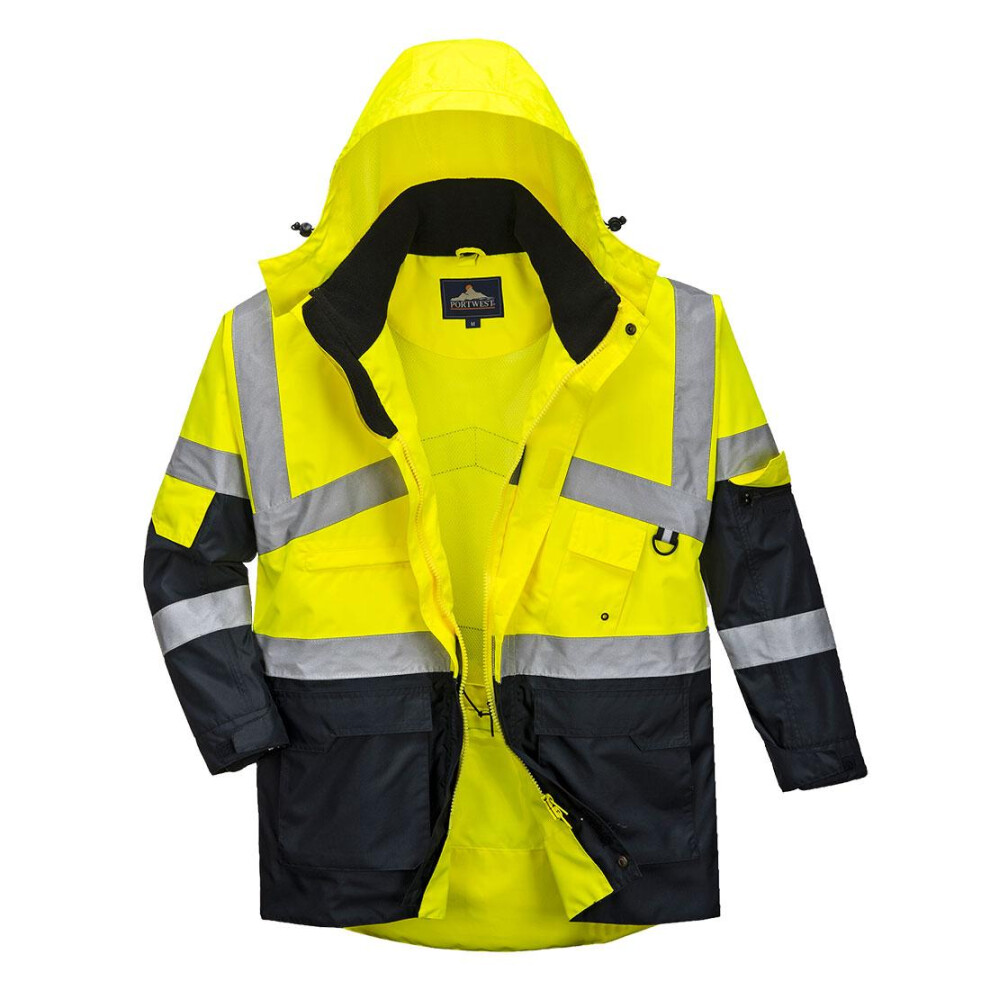 (S, Yellow/Navy) Portwest Mens Contrast Hi-Vis Waterproof Jacket