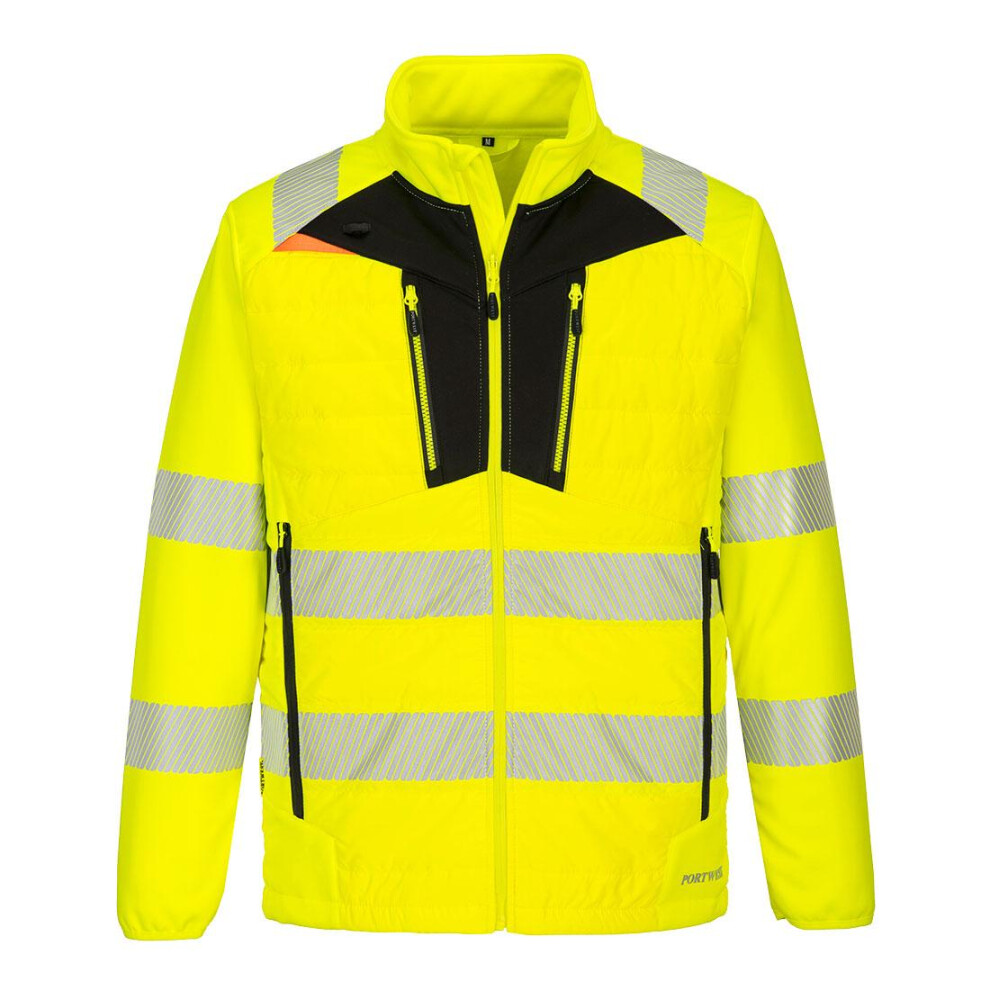 (4XL, Yellow/Black) Portwest Mens DX4 Baffled Hi-Vis Hybrid Jacket