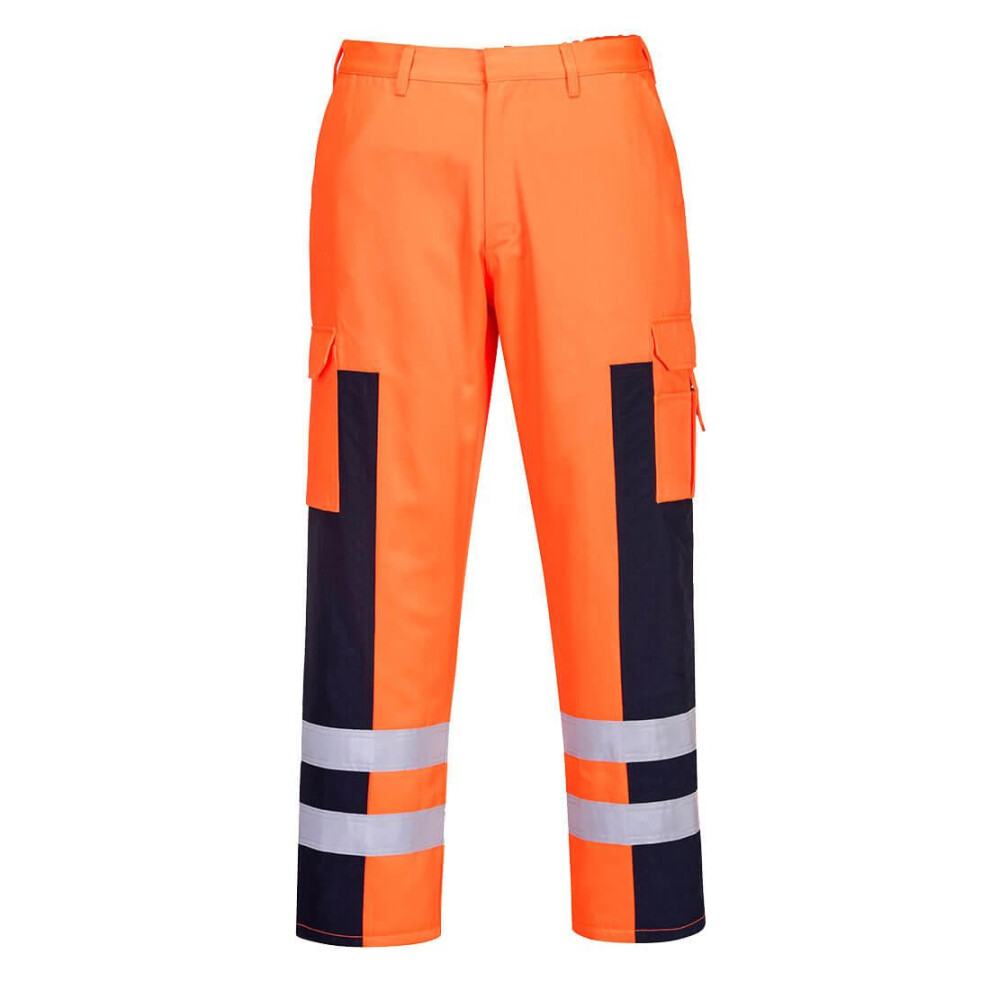 (M, Orange/Navy) Portwest Mens Service Ballistic Hi-Vis Trousers