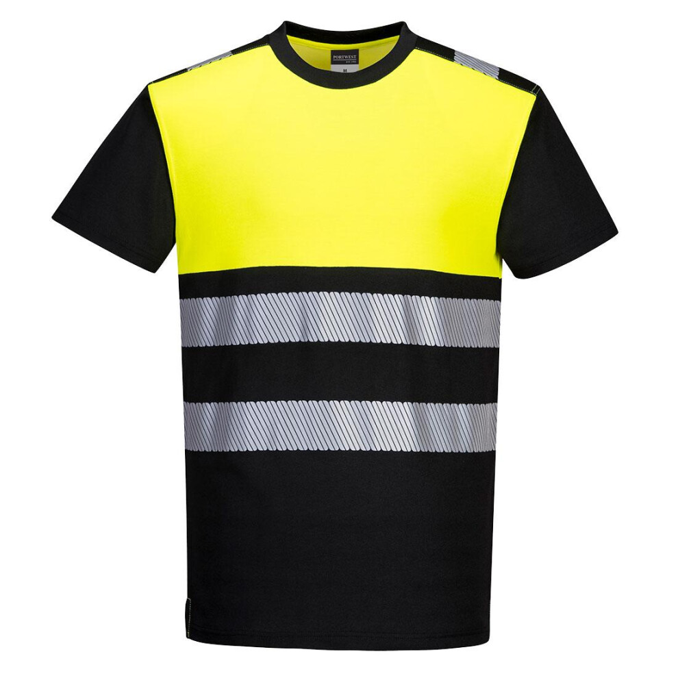 (L, Black/Yellow) Portwest Mens PW3 Cotton High-Vis T-Shirt