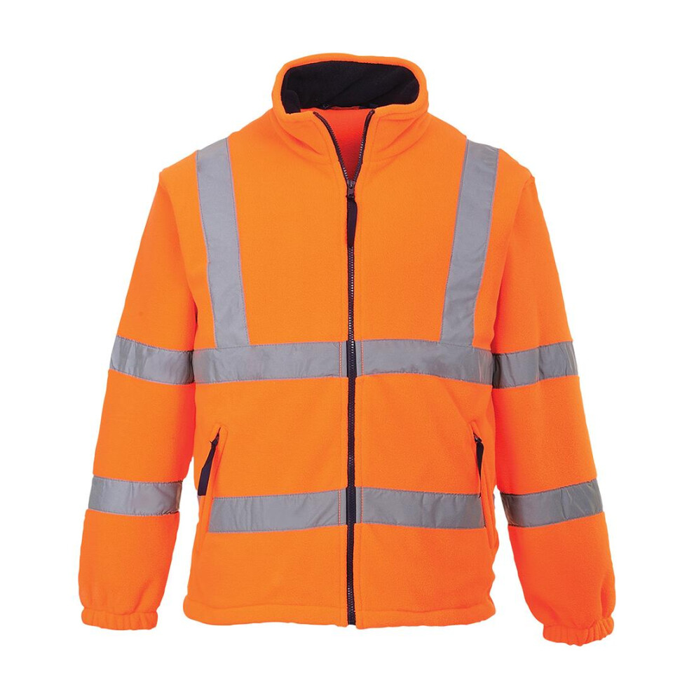 (L, Orange) Portwest Mens Fleece Hi-Vis Safety Coat