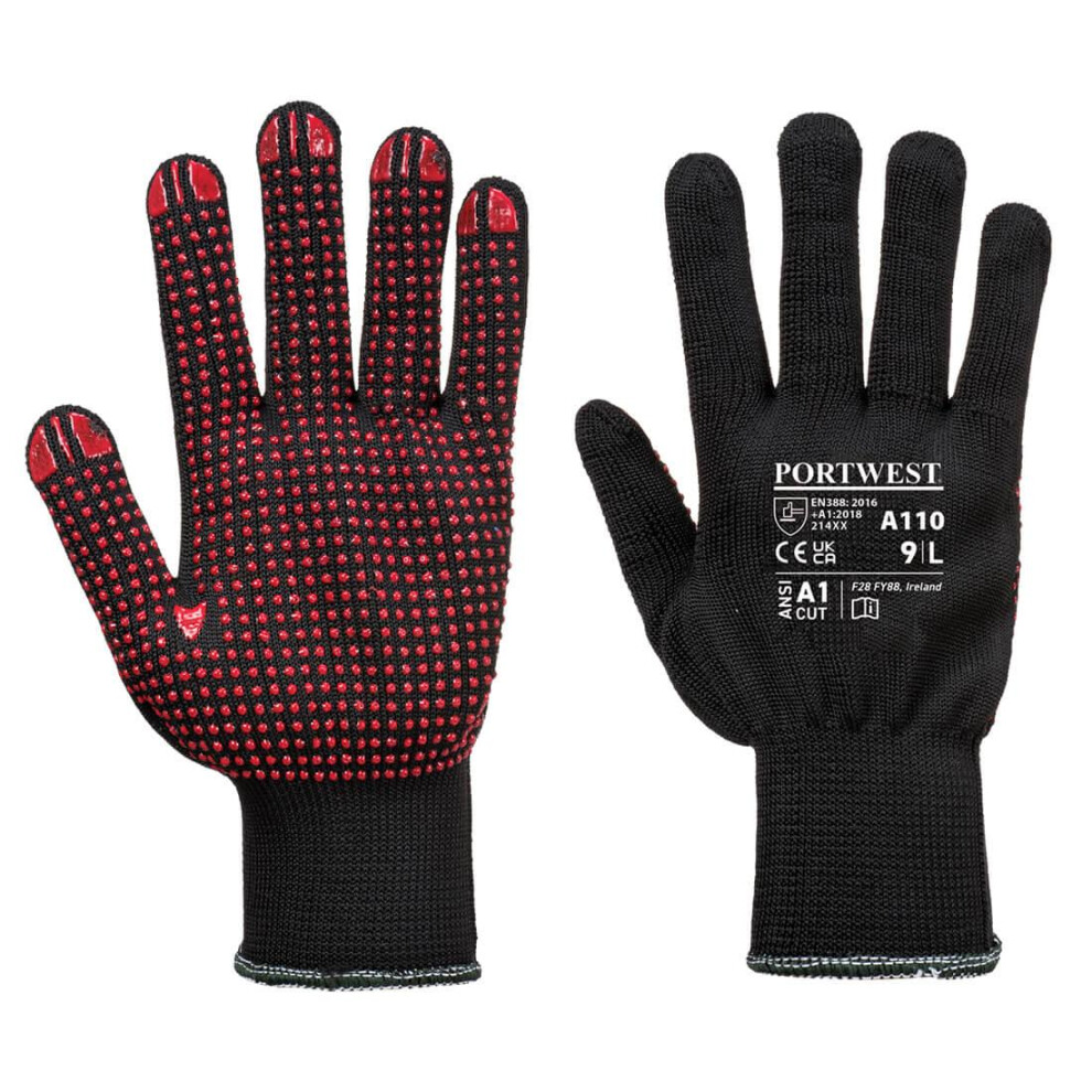 (XS, Black) Portwest Unisex Adult A110 Polka Dot Grip Gloves