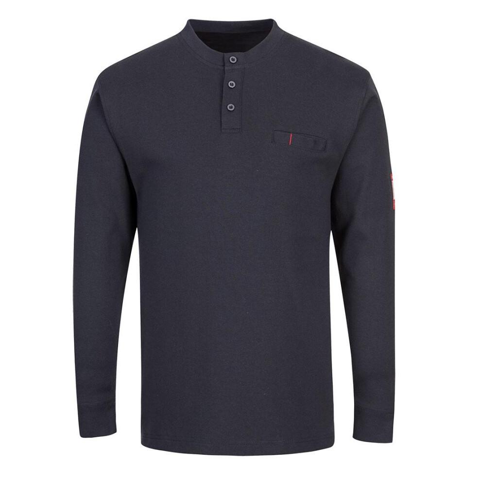 (M, Navy) Portwest Mens Flame Resistant Henley T-Shirt