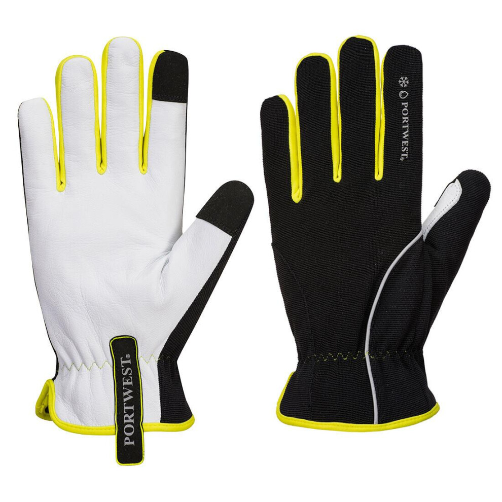 (S, Black/Yellow) Portwest Unisex Adult PW3 Leather Winter Gloves