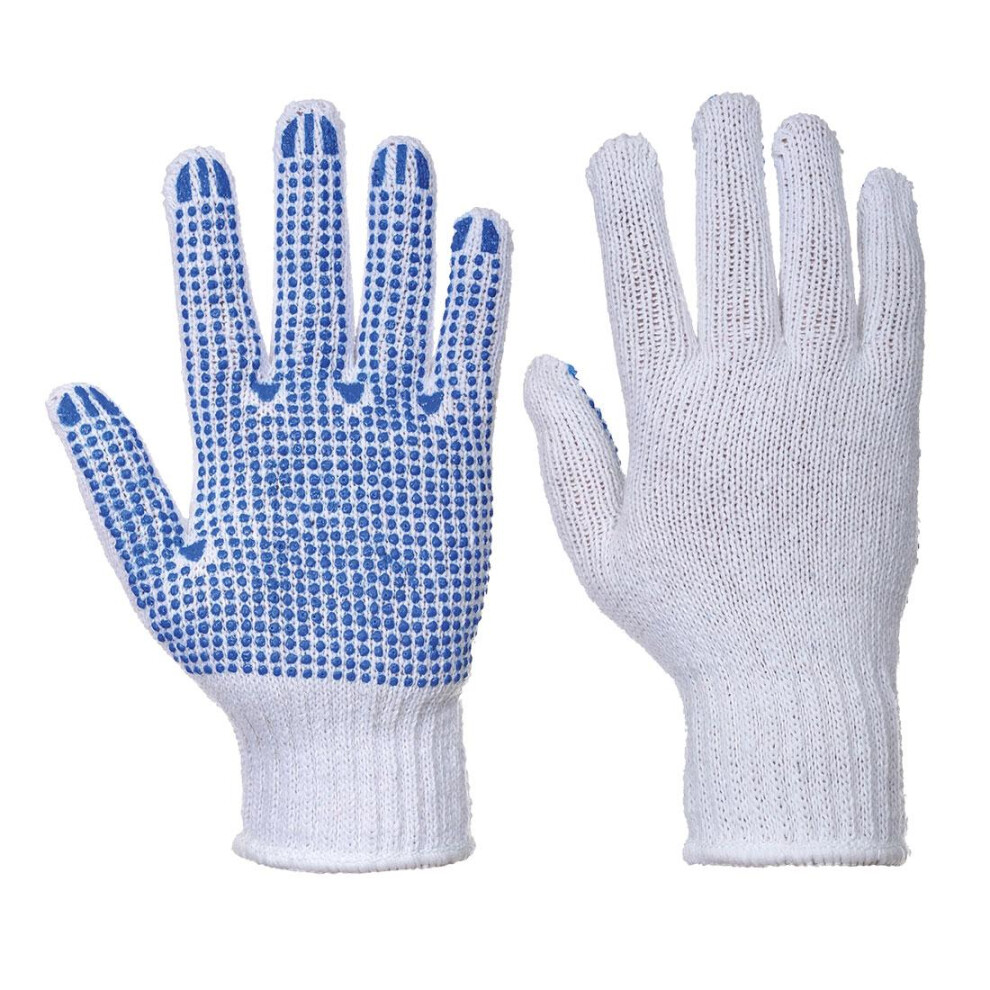 (M, White/Blue) Portwest Unisex Adult Classic Polka Dot Grip Gloves