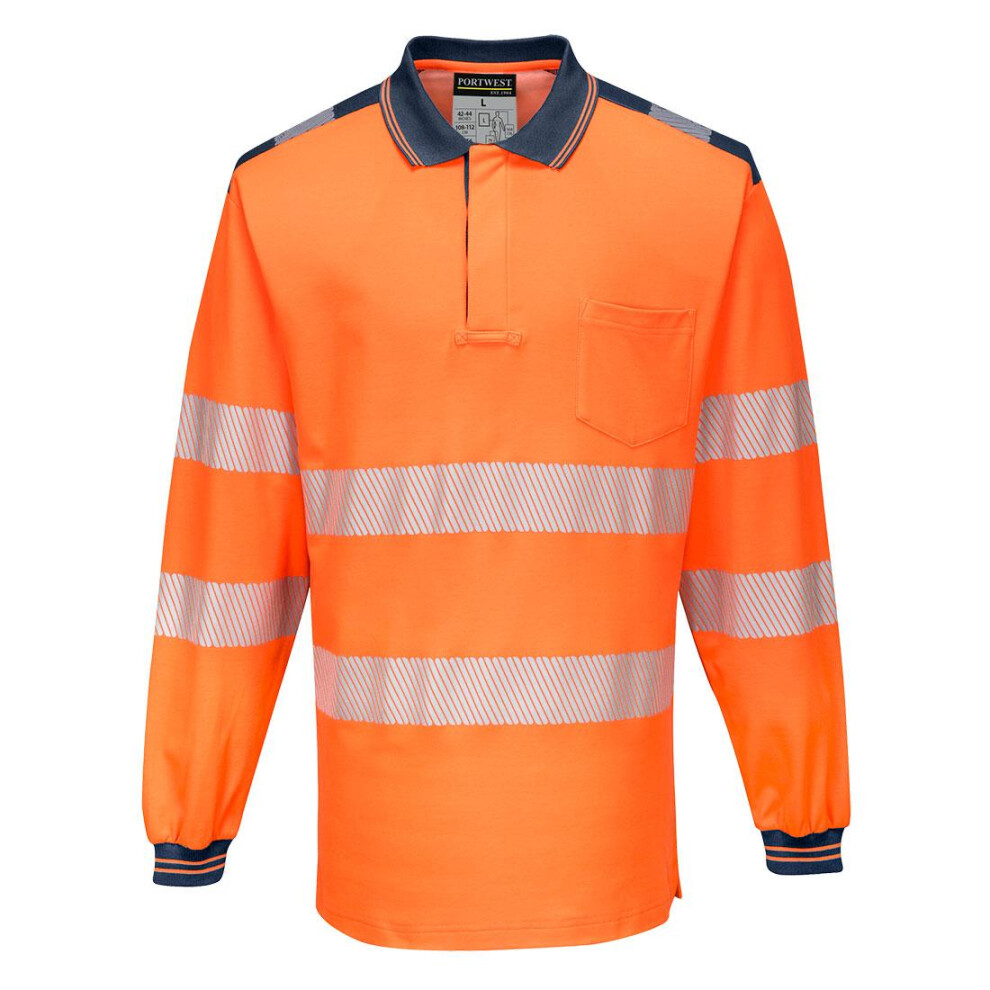 (4XL, Orange/Navy) Portwest Mens PW3 Cotton Hi-Vis Safety Polo Shirt