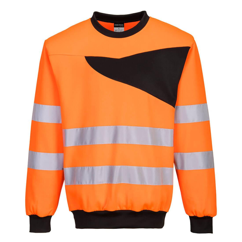 (S, Orange/Black) Portwest Mens PW2 High-Vis Safety Sweatshirt