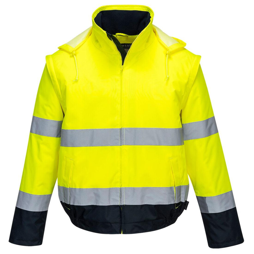 (M, Yellow/Navy) Portwest Mens Essential 2 in 1 Lite Hi-Vis Bomber Jacket