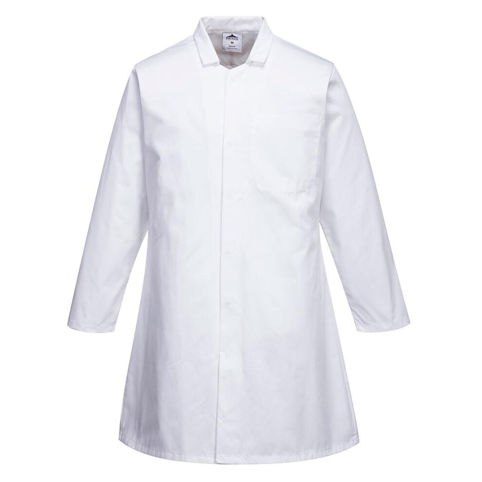 (XS, White) Portwest Mens Pocket Food Coat