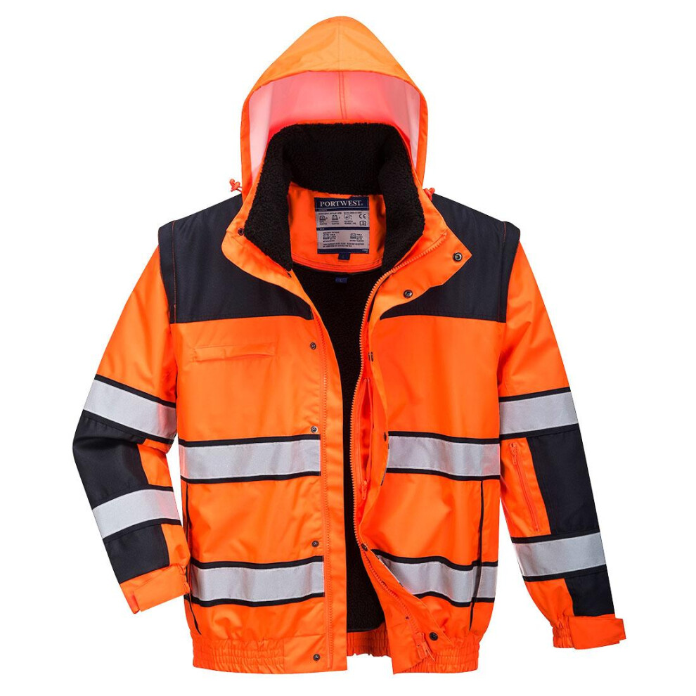 (L, Orange/Black) Portwest Mens Classic Contrast Hi-Vis Safety Bomber Jacket