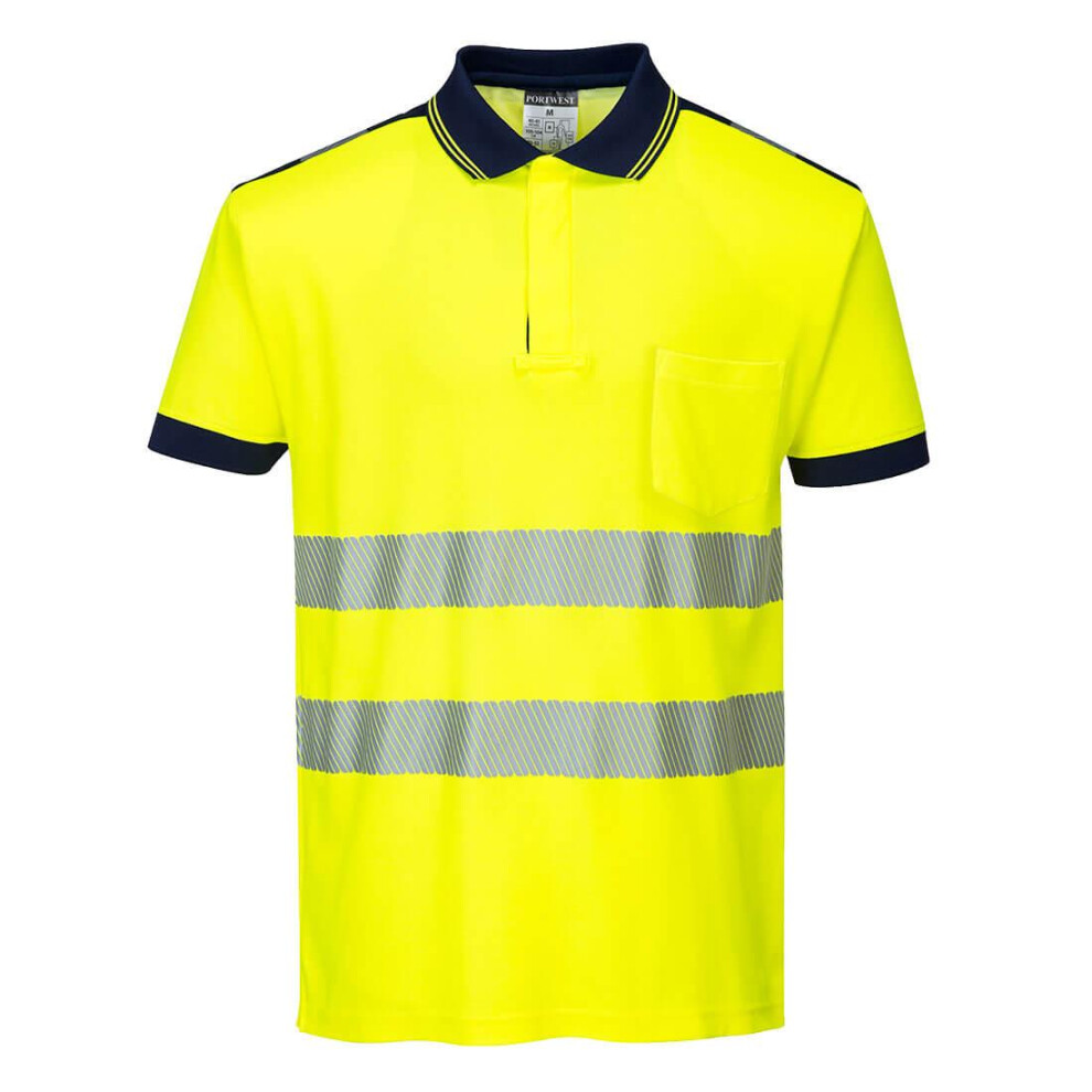 (XXL, Yellow/Navy) Portwest Mens PW3 Hi-Vis Comfort Polo Shirt