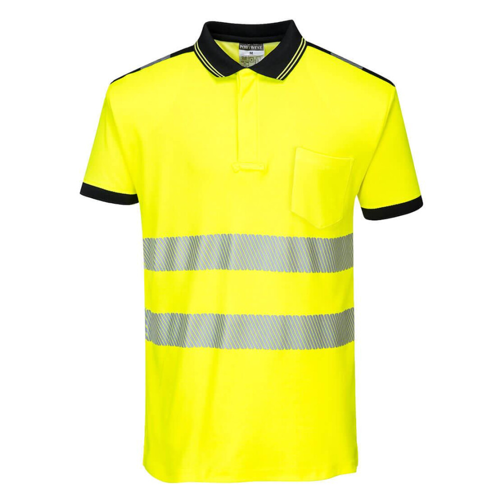 (XS, Yellow/Black) Portwest Mens PW3 Hi-Vis Comfort Polo Shirt