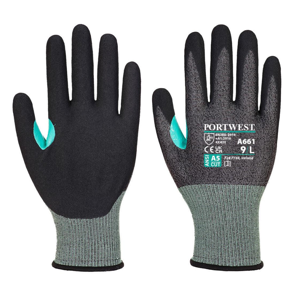 (L, Black) Portwest Mens CS Cut E18 Nitrile Gloves