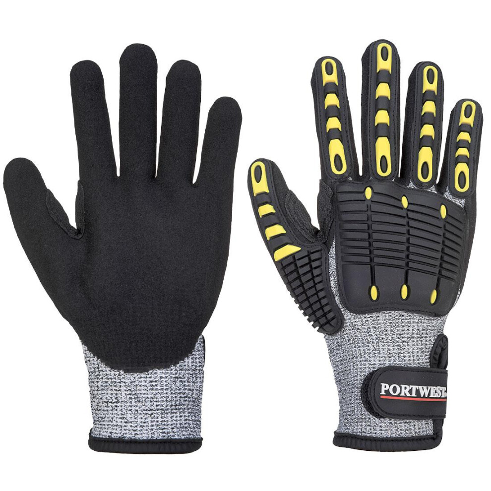 (3XL, Grey/Black) Portwest Unisex Adult A772 Impact Resistant Cut Resistant Glove