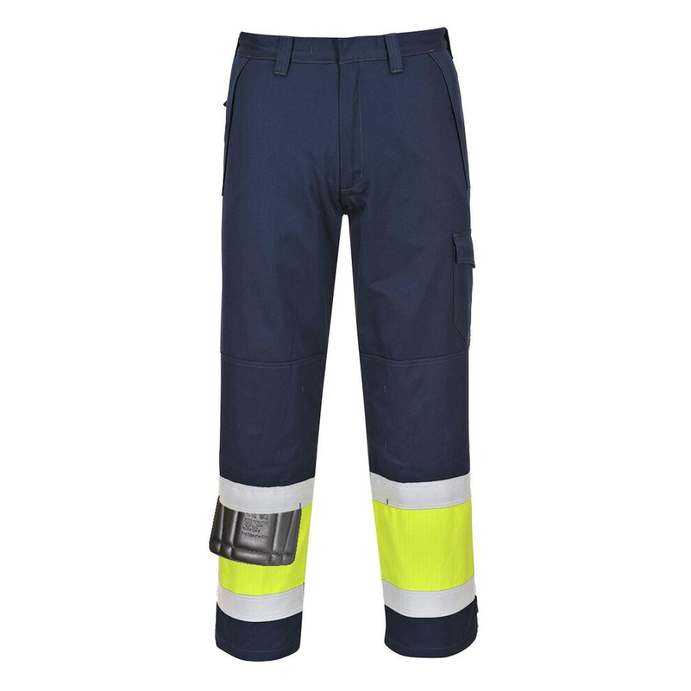 (XXL T, Yellow/Navy) Portwest Mens Hi-Vis Modaflame Work Trousers