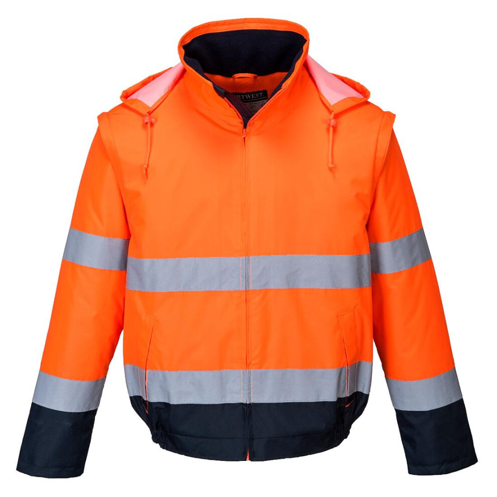 (S, Orange/Navy) Portwest Mens C464 Essential 2 in 1 Lite Hi-Vis Safety Bomber Jacket