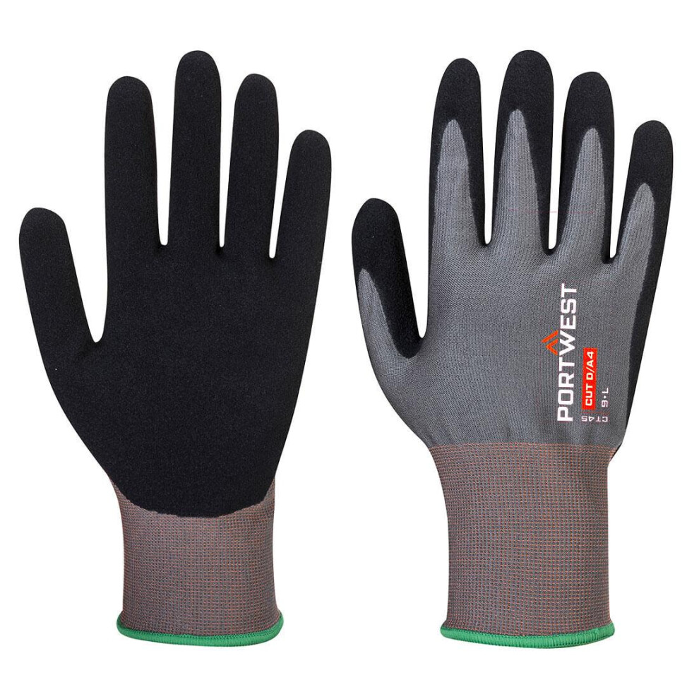 (L, Grey/Black) Portwest Mens CT45 Nitrile Gloves