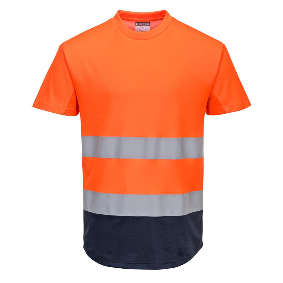 (M, Orange/Navy) Portwest Mens Contrast Hi-Vis Safety T-Shirt