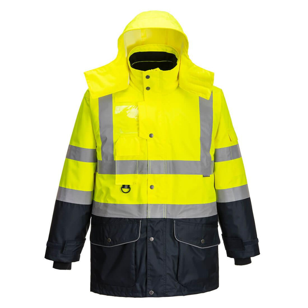 (3XL, Yellow/Navy) Portwest Mens Hi-Vis 7 in 1 Traffic Jacket