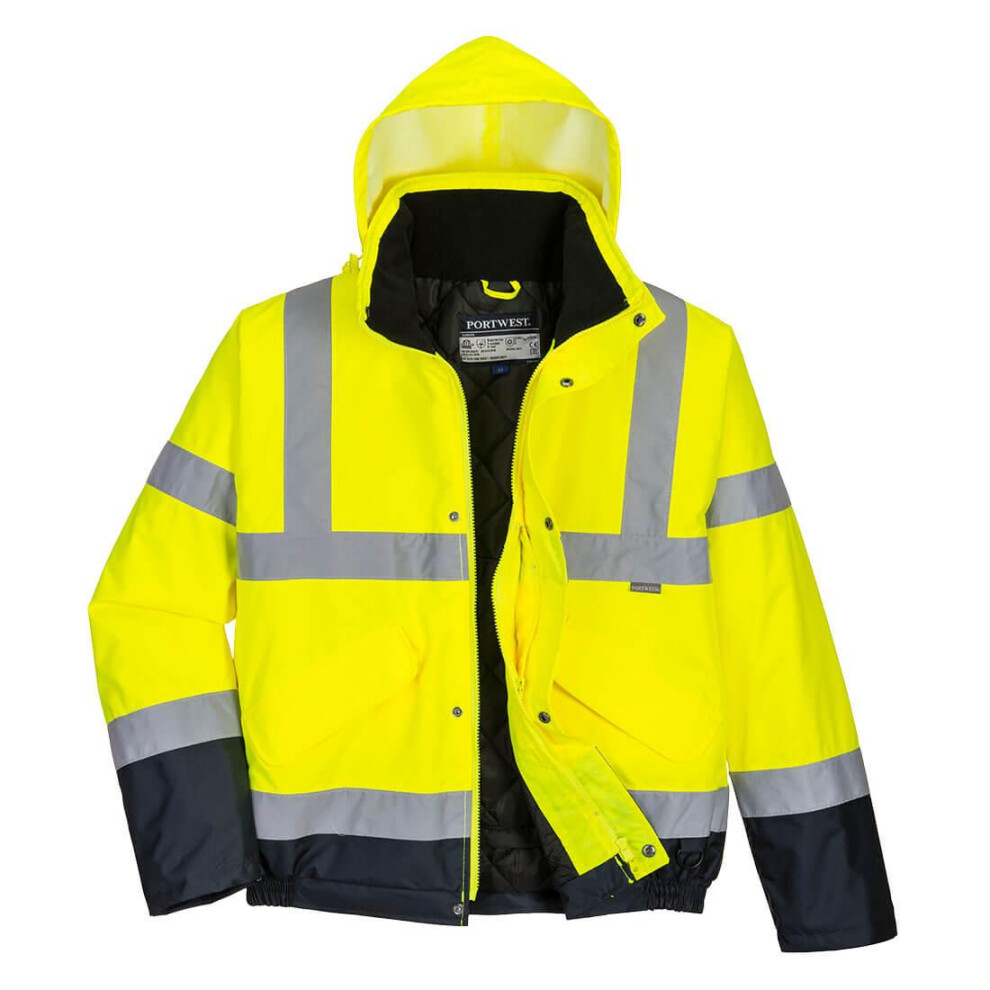 (XXL, Yellow/Navy) Portwest Mens Contrast Hi-Vis Winter Bomber Jacket