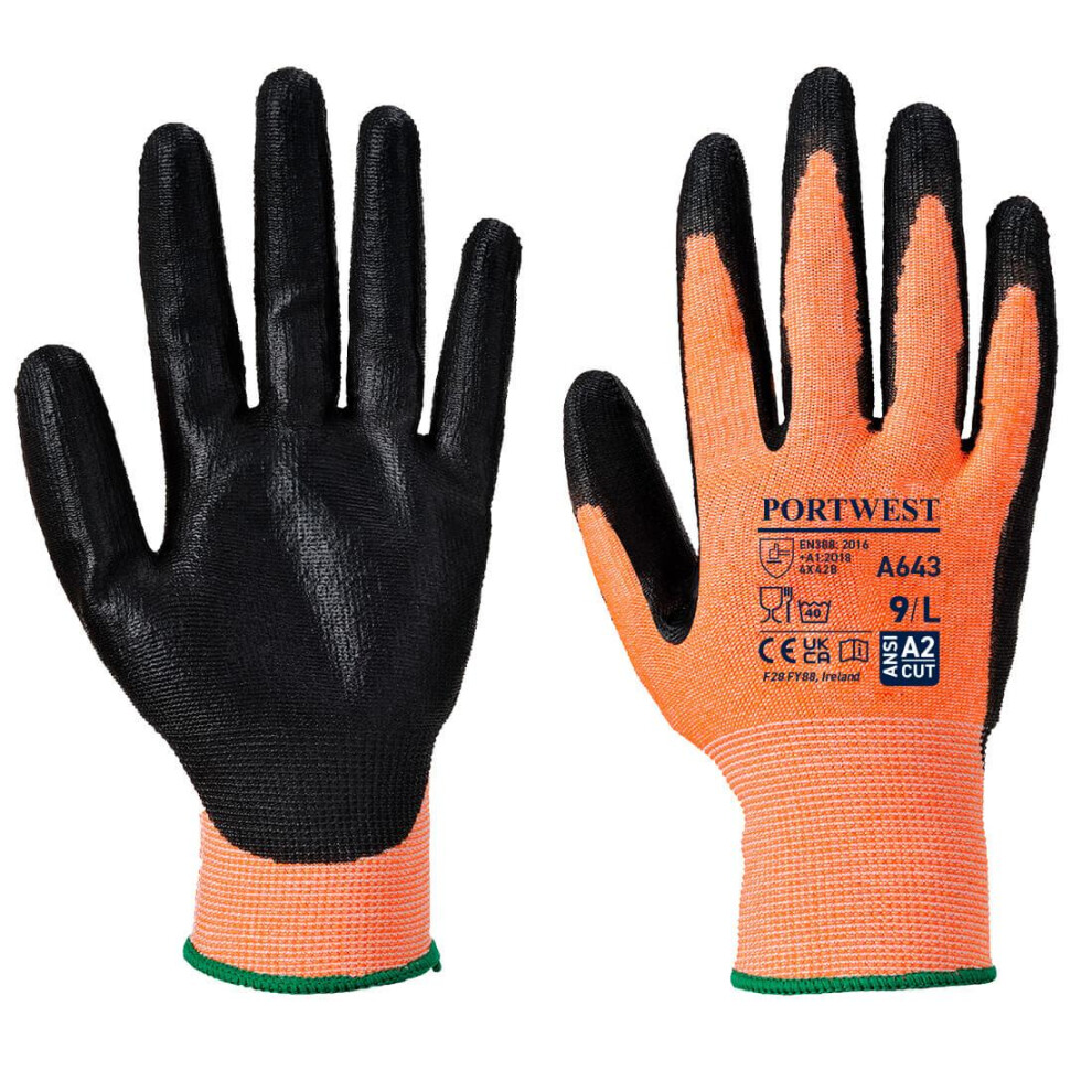 (L, Amber/Black) Portwest Unisex Adult A643 Nitrile Foam Cut Resistant Gloves