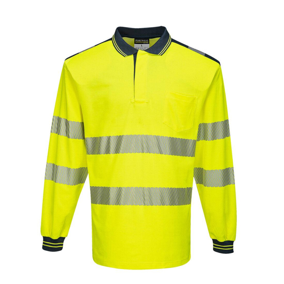 (4XL, Yellow/Navy) Portwest Mens PW3 Hi-Vis Comfort Long-Sleeved Polo Shirt