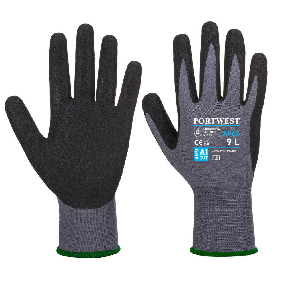 (M, Grey/Black) Portwest Unisex Adult AP62 Dermiflex Aqua Grip Gloves