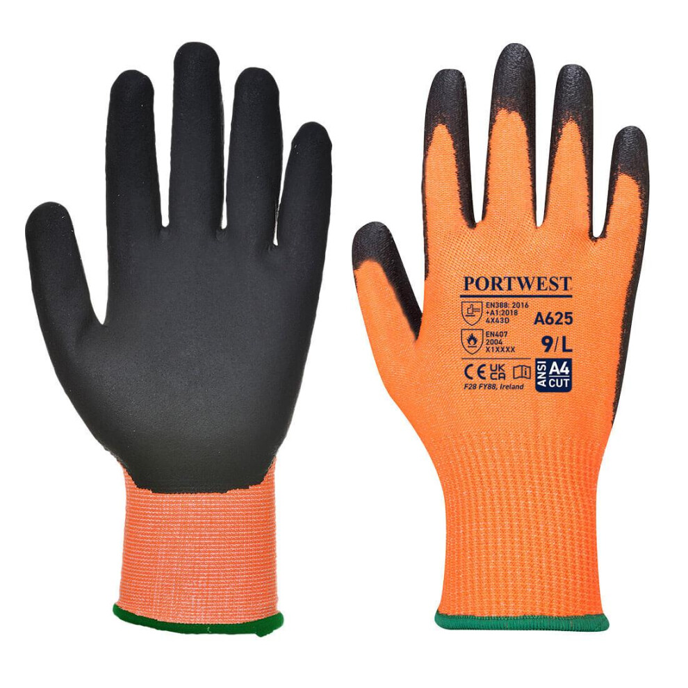 (M, Orange/Black) Portwest Unisex Adult A625 Vis Tex Cut Resistant Gloves