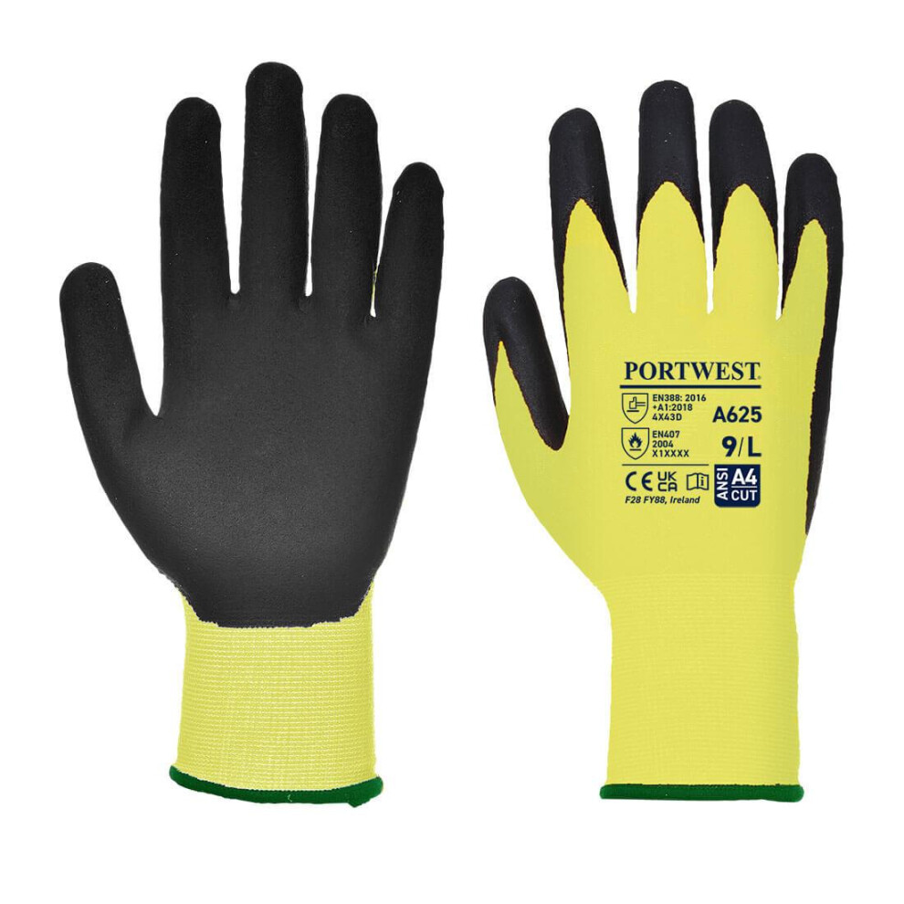 (M, Yellow/Black) Portwest Unisex Adult A625 Vis Tex Cut Resistant Gloves