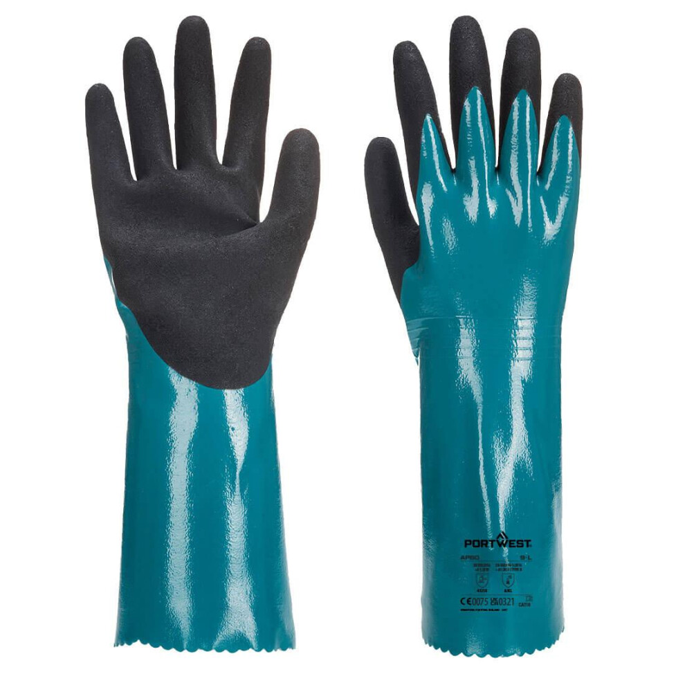 (M, Blue/Black) Portwest Unisex Adult AP60 Sandy Grip Lite Chemical Gauntlet