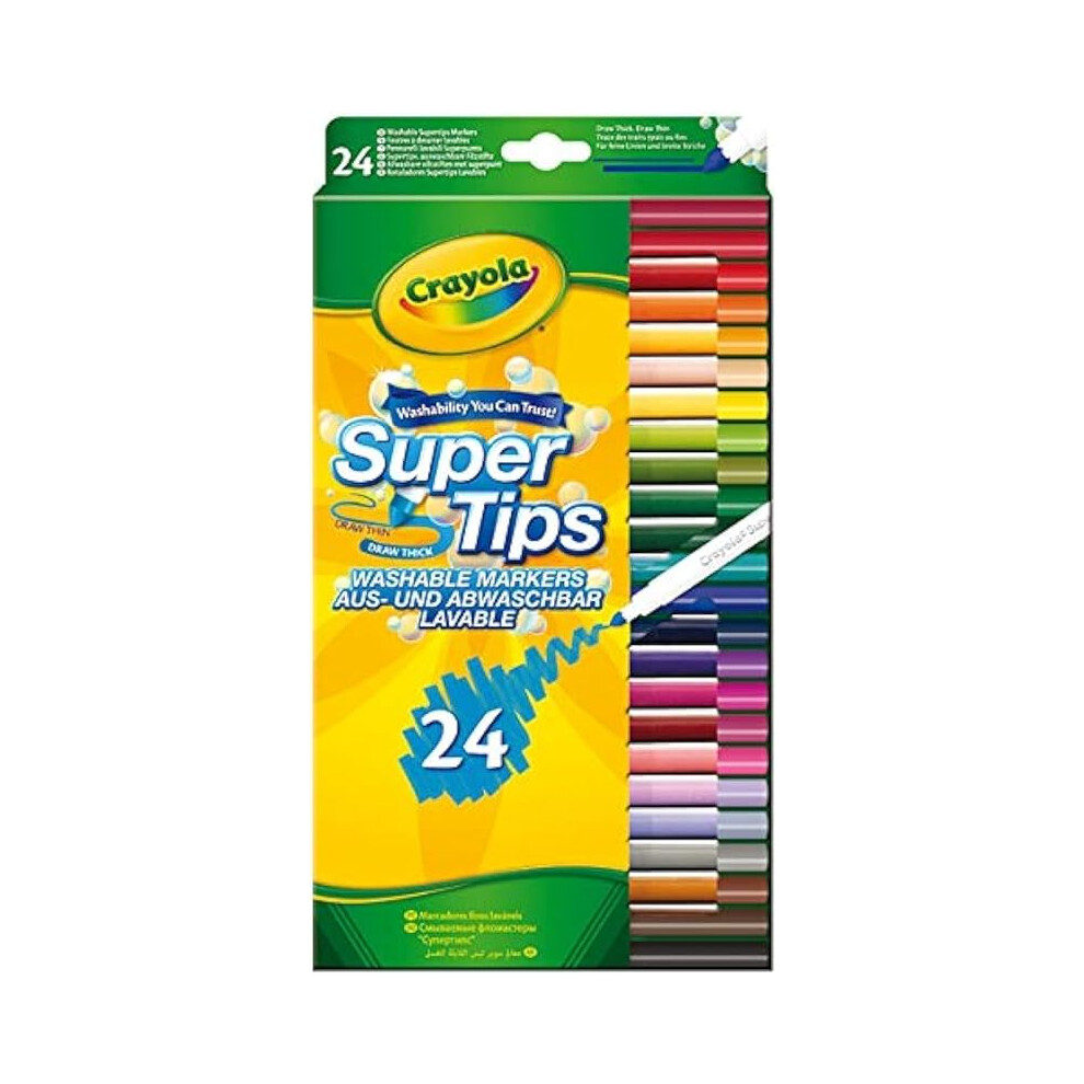 CRAYOLA SuperTips Washable Markers Assorted Colours Premium Felt Tip Pens That Can Easily Wash Off Ideal for Kids Aged 3+ Pack of 24